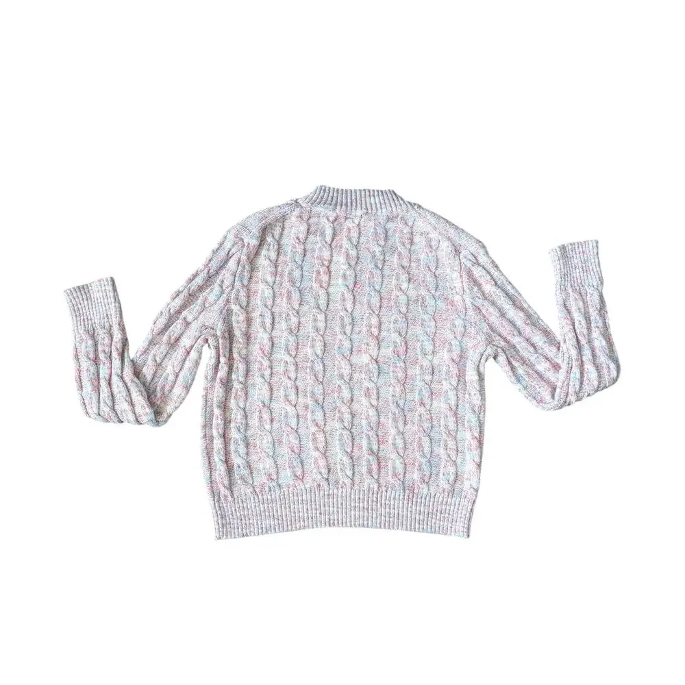 J.Crew Mock Neck Sweater Womens L White-Blue-Red Cotton Nautical Coastal Patriot